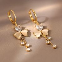 1 Pair Modern Style Leaf Inlay Copper Zircon Earrings sku image 1