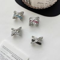 Simple Style Commute Cross Letter Copper Enamel Plating Inlay Rhinestones Open Rings main image 1