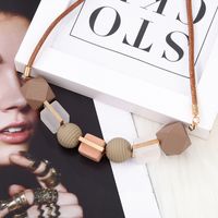 Casual Simple Style Square Ball Artificial Crystal Wooden Beads Wholesale Necklace main image 3