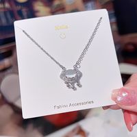 Ig Style Sweet Four Leaf Clover Butterfly Shell Titanium Steel Plating Inlay Opal Shell Zircon Pendant Necklace main image 5