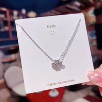 Ig Style Sweet Four Leaf Clover Butterfly Shell Titanium Steel Plating Inlay Opal Shell Zircon Pendant Necklace sku image 3
