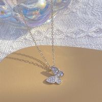 Ig Style Sweet Four Leaf Clover Butterfly Shell Titanium Steel Plating Inlay Opal Shell Zircon Pendant Necklace sku image 7