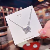 Ig Style Sweet Four Leaf Clover Butterfly Shell Titanium Steel Plating Inlay Opal Shell Zircon Pendant Necklace sku image 64