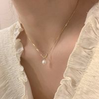 Simple Style Round Natural Stone Freshwater Pearl Copper Plating Gold Plated Necklace sku image 9
