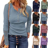 Women's Blouse Long Sleeve Blouses Patchwork Button Classic Style Solid Color main image 1