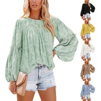 Women's Chiffon Shirt Long Sleeve Blouses Jacquard Vacation Solid Color main image 1