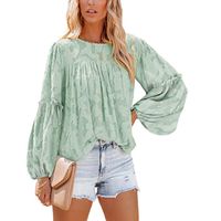 Women's Chiffon Shirt Long Sleeve Blouses Jacquard Vacation Solid Color sku image 16