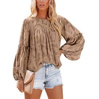 Women's Chiffon Shirt Long Sleeve Blouses Jacquard Vacation Solid Color sku image 21