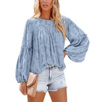 Women's Chiffon Shirt Long Sleeve Blouses Jacquard Vacation Solid Color sku image 1