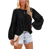 Women's Chiffon Shirt Long Sleeve Blouses Jacquard Vacation Solid Color sku image 6