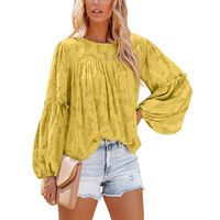 Women's Chiffon Shirt Long Sleeve Blouses Jacquard Vacation Solid Color sku image 13