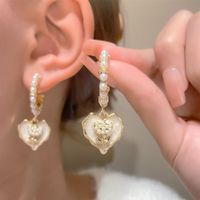 1 Pair Ig Style Heart Shape Flower Plating Inlay Alloy Artificial Pearls 14k Gold Plated Drop Earrings main image 1