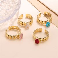 Lady Shiny Stainless Steel Plating Inlay Zircon 18k Gold Plated Open Rings main image 3