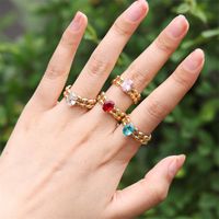 Lady Shiny Stainless Steel Plating Inlay Zircon 18k Gold Plated Open Rings main image 4