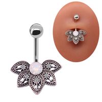 Simple Style Floral Stainless Steel Alloy Titanium Plating Inlay Diamond White Gold Plated Gold Plated Silver Plated Belly Ring main image 3