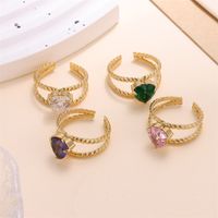 Commute Heart Shape Stainless Steel Plating Inlay Zircon 18k Gold Plated Open Rings main image 4