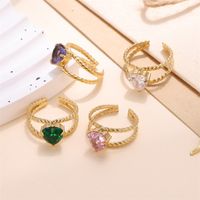 Commute Heart Shape Stainless Steel Plating Inlay Zircon 18k Gold Plated Open Rings main image 1