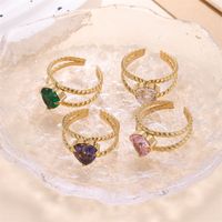 Commute Heart Shape Stainless Steel Plating Inlay Zircon 18k Gold Plated Open Rings main image 5