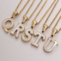 304 Stainless Steel Titanium Steel 18K Gold Plated Simple Style Plating Inlaid Shell Letter Shell main image 3