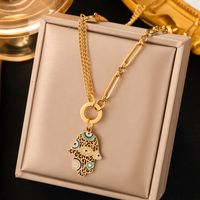 304 Stainless Steel 18K Gold Plated IG Style Ethnic Style Drip Glazed Plating Inlay Devil'S Eye Palm Artificial Rhinestones Bracelets Earrings Necklace main image 5