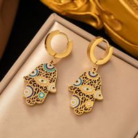 304 Stainless Steel 18K Gold Plated IG Style Ethnic Style Drip Glazed Plating Inlay Devil'S Eye Palm Artificial Rhinestones Bracelets Earrings Necklace main image 4