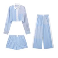 Frau Lässig Einfacher Stil Streifen Polyester Tasche Shorts-sets Hosen-sets main image 1