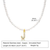 Artificial Pearl Copper Alloy IG Style Baroque Style French Style Plating Inlay Letter Zircon Pendant Necklace sku image 10