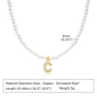 Artificial Pearl Copper Alloy IG Style Baroque Style French Style Plating Inlay Letter Zircon Pendant Necklace sku image 3