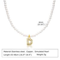 Artificial Pearl Copper Alloy IG Style Baroque Style French Style Plating Inlay Letter Zircon Pendant Necklace sku image 4