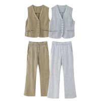 Women's Streetwear Solid Color Linen Button Pants Sets main image 1