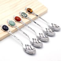 Retro Solid Color Stainless Steel Natural Stone Spoon main image 4