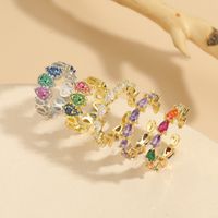 Elegant Luxurious Water Droplets Copper Plating Inlay Zircon 14k Gold Plated Open Rings main image 1