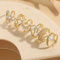 Classic Style Solid Color Copper Plating Inlay Pearl Zircon 14k Gold Plated Rings main image 8