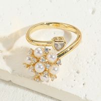 Classic Style Solid Color Copper Plating Inlay Pearl Zircon 14k Gold Plated Rings sku image 3