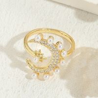 Classic Style Solid Color Copper Plating Inlay Pearl Zircon 14k Gold Plated Rings sku image 6