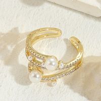 Classic Style Solid Color Copper Plating Inlay Pearl Zircon 14k Gold Plated Rings sku image 5