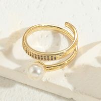 Classic Style Solid Color Copper Plating Inlay Pearl Zircon 14k Gold Plated Rings sku image 2