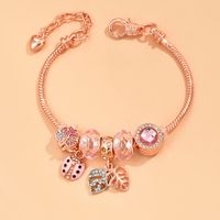 Wholesale Jewelry Sweet Classic Style Leaves Beetles Zinc Alloy Artificial Rhinestones Rose Gold Plated Plating Inlay Bracelets main image 2