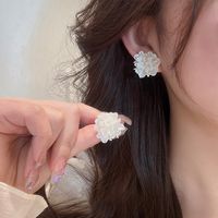 Fashion Heart Shape Shell Alloy Plating Inlay Rhinestones Pearl Women's Ear Studs 1 Pair sku image 3