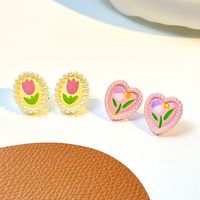 1 Pair Sweet Flower Inlay Alloy Pearl Ear Studs main image 1