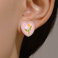 1 Paire Sucré Fleur Incruster Alliage Perle Boucles D'oreilles main image 4