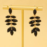 1 Pair Glam Lady Leaf Inlay Alloy Artificial Gemstones Drop Earrings main image 4