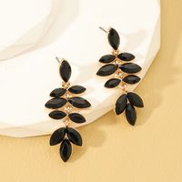 1 Pair Glam Lady Leaf Inlay Alloy Artificial Gemstones Drop Earrings main image 1