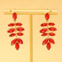 1 Pair Glam Lady Leaf Inlay Alloy Artificial Gemstones Drop Earrings main image 6