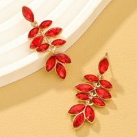1 Pair Glam Lady Leaf Inlay Alloy Artificial Gemstones Drop Earrings main image 5