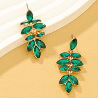 1 Pair Glam Lady Leaf Inlay Alloy Artificial Gemstones Drop Earrings main image 3
