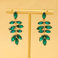 1 Pair Glam Lady Leaf Inlay Alloy Artificial Gemstones Drop Earrings sku image 2