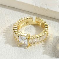 Elegant Luxuriös Klassischer Stil Quadrat Kupfer Überzug Inlay Zirkon 14 Karat Vergoldet Offener Ring sku image 4