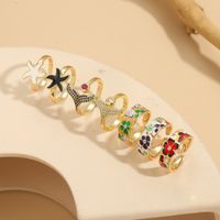 Elegant Luxurious Flower Copper Plating Inlay Zircon 14k Gold Plated Open Rings main image 1