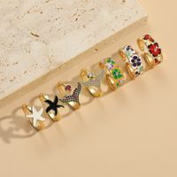 Elegant Luxurious Flower Copper Plating Inlay Zircon 14k Gold Plated Open Rings main image 8